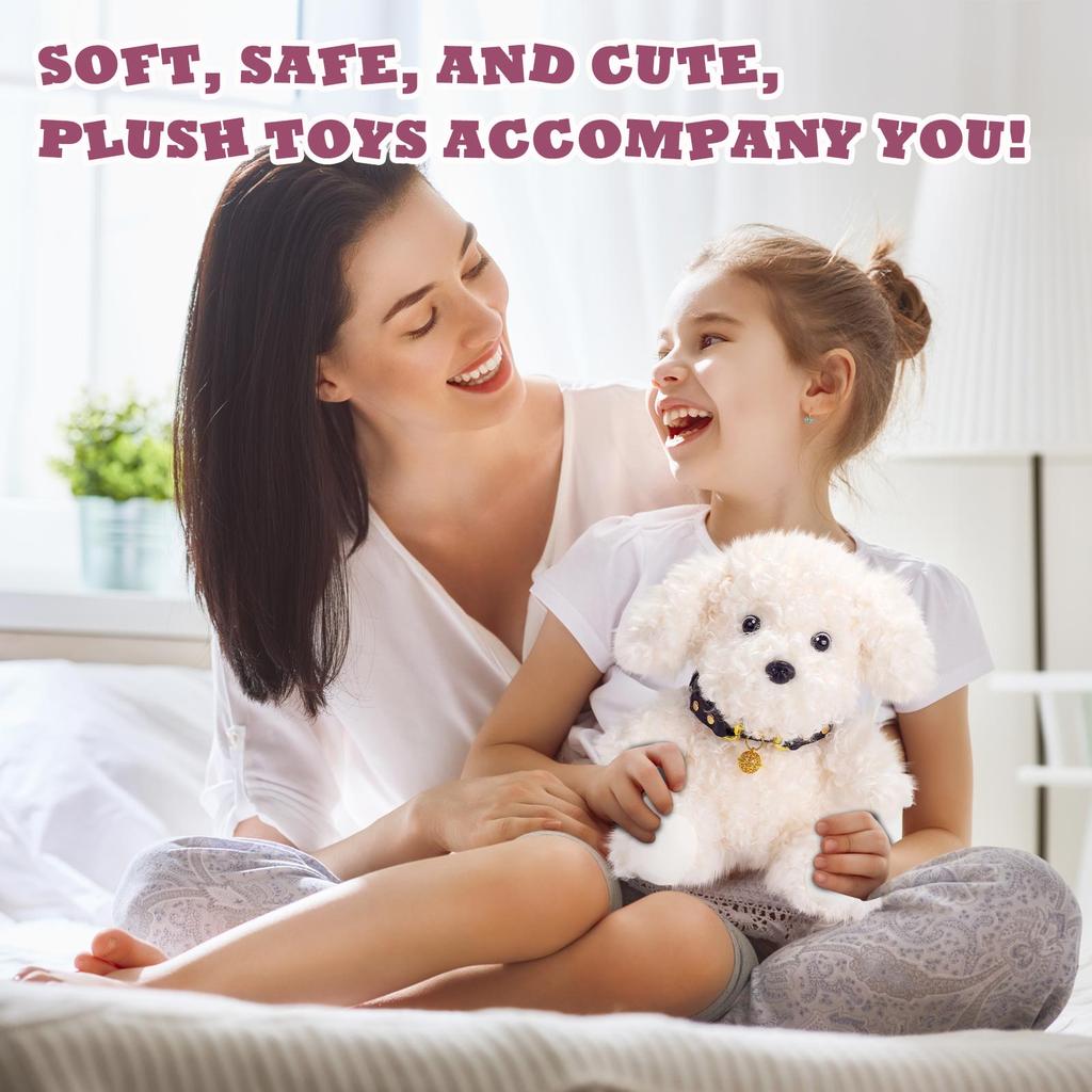 Plush Dog Stuffed Animal Soft Toy Realistic Puppy Doll with Collar for Kids Birthday Gift Home Decoration Collectible