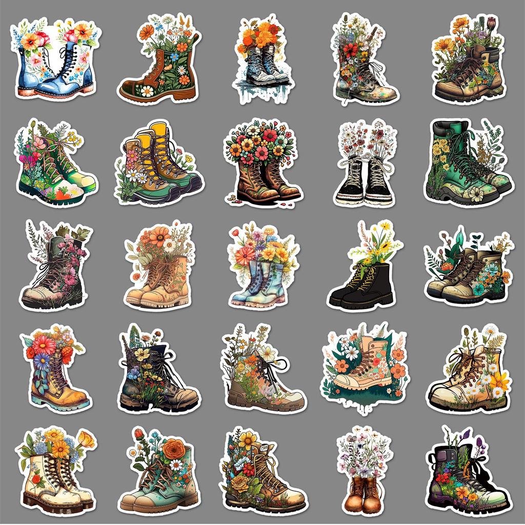 50 Boots Flowers Graffiti Stickers Personalized Retro Creative Decorative Mobile Phone Case Water Cup Computer Stickers
