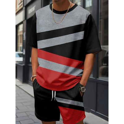 Nuovo Arrivo Estivo Set da Uomo con Stampa Patchwork T-shirt Atletica a Maniche Corte ad Asciugatura Rapida da Uomo e Pantaloncini con Coulisse Set Due Pezzi
