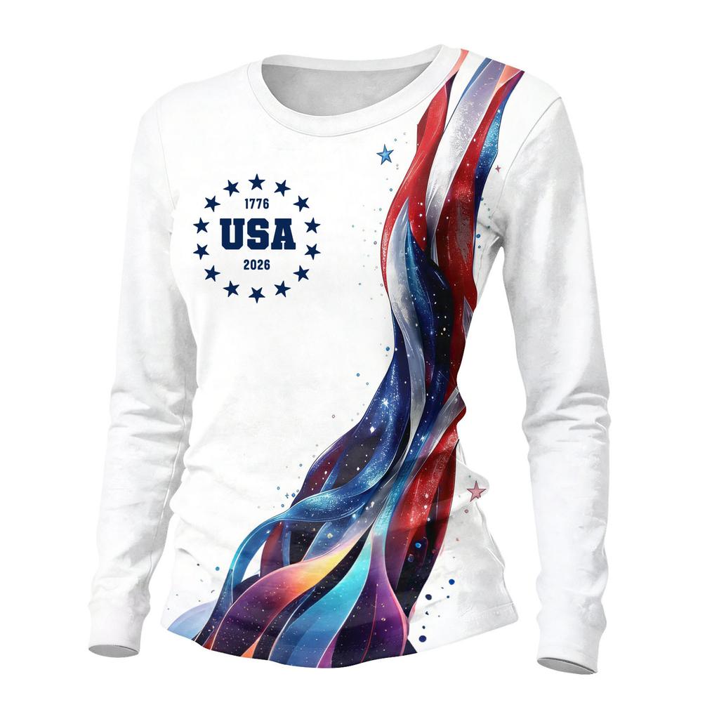 Women's Fashion Casual Printed Round Neck Long Sleeve Pullover Top