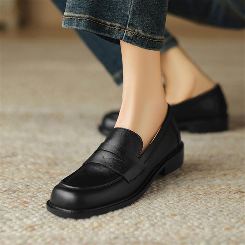 Fashion Summer Split Leather Women Shoes Round Toe Women Pumps Low Heel Loafers Shoes for Women Concise Ladies Shoes Zapatos De Mujer