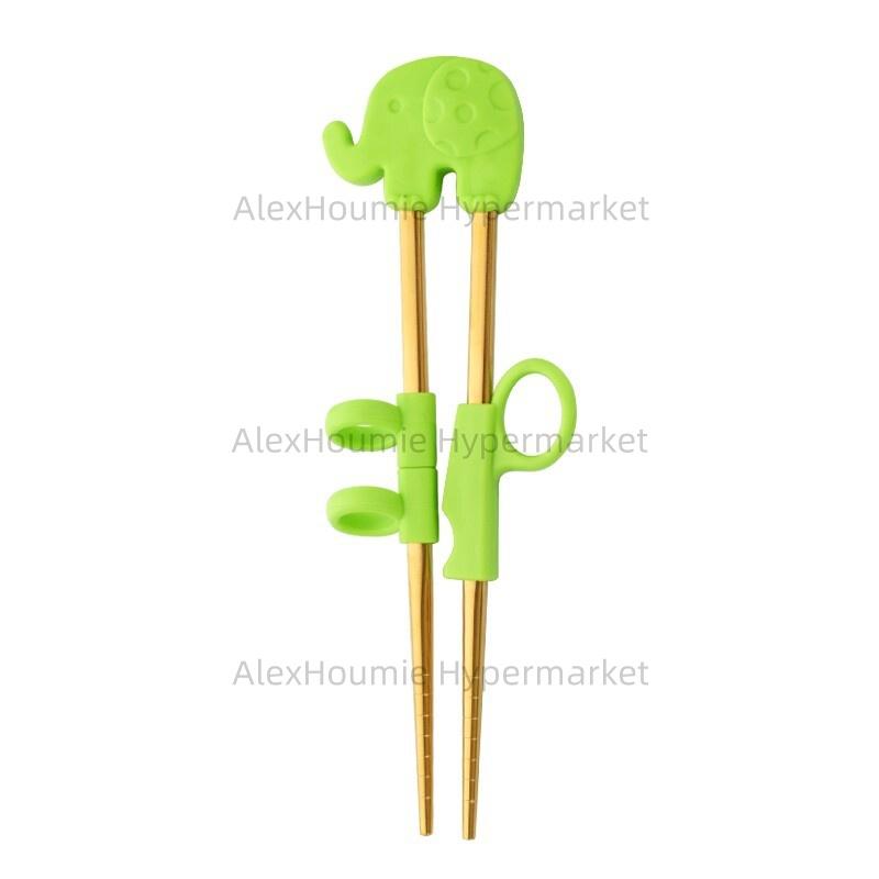 1Pair Kids Learning Training Chopsticks Cartoon Cute Silicone Animal Stainless Steel Food Sticks Detachable Reusable Tableware