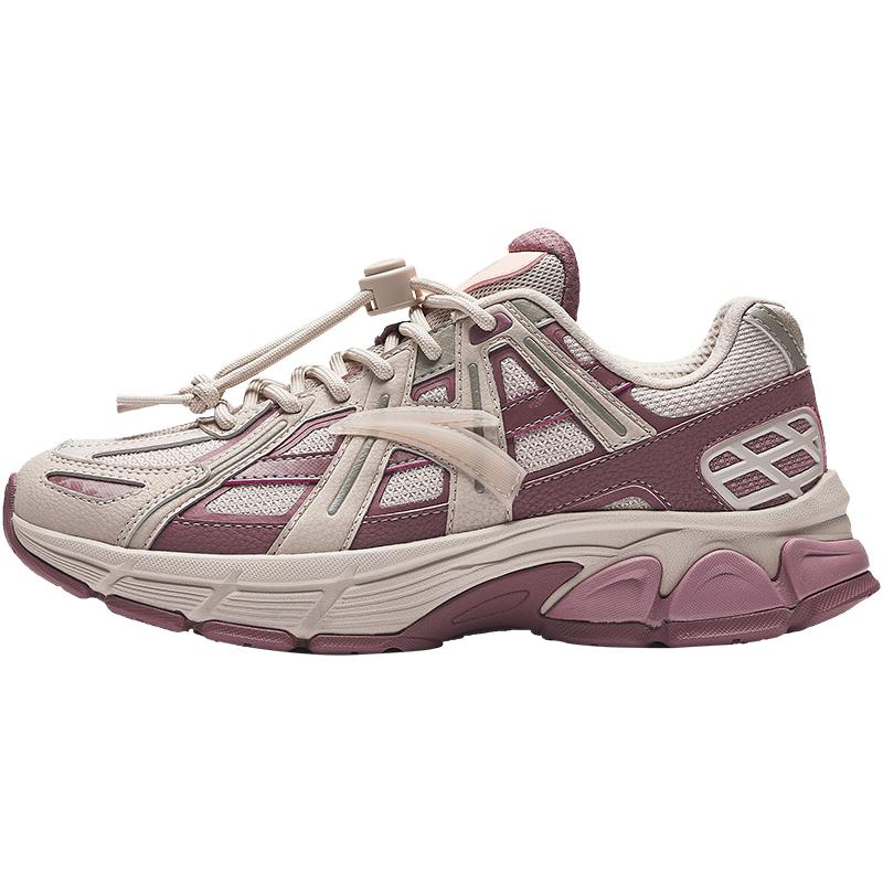 Anta Kids Millennium Synthetic Leather Retro Fashion Lightweight Shock Absorption Low Top Casual Shoes Kids Casual Shoes Gray Rose-Pink 322448813-2