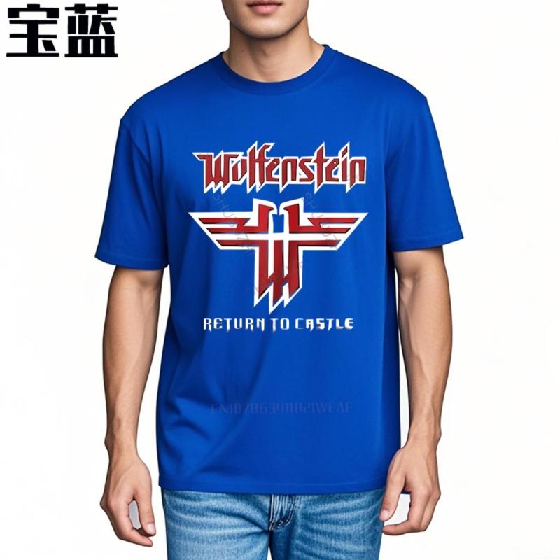 Hot Sale Homme Summer t-shirt Brand o-neck Tshirts Rare!! Wolfenstein Logo Famous Video Fashion Cotton Unisex Teeshirt Euro Size