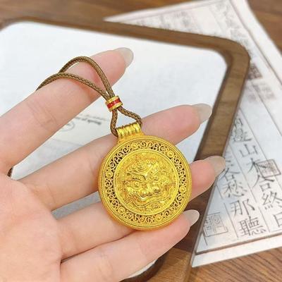 Collana con ciondolo bussola Pixiu placcato oro da donna - Filigrana unica, Accessorio catena maglione oro imitazione di alta gamma