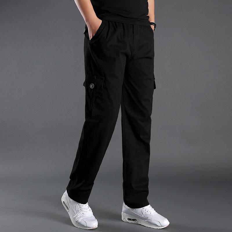 Pure Cotton Casual Large-size Trousers Men's Book Elastic Waistband Multi-pocket Overalls Outdoor Sports