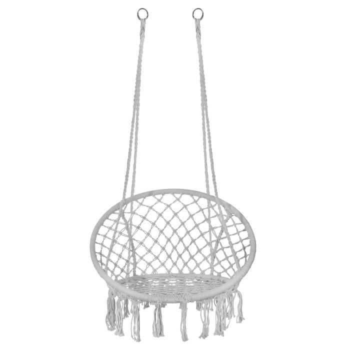 Hangschommel - Springos - Macramé Ontwerp - Comfort 150 Kg - Ideaal Voor Buiten - Grijs/Geel Grijs