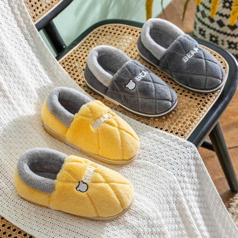 Men's cotton slippers winter bag heel indoor home men's warm and velvet household wool cotton shoes women wear outside winter