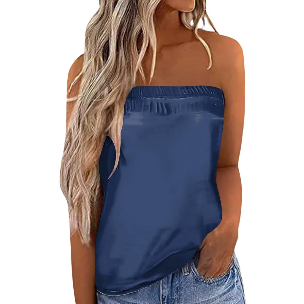 Top de Verano Sexy para Mujer sin Tirantes Hombros Descubiertos Banda Elástica
