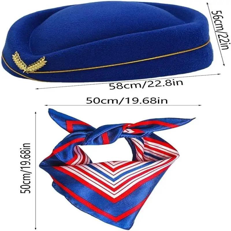 Neuer Flugbegleiterinnenhut, Sonnenbrille, Seidenschal, Handschuhe Brosche Stewardess Cosplay Kostüm Kostüm Party Requisiten Zubehör