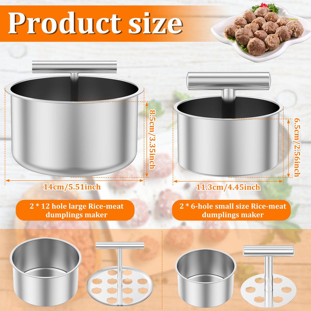 4Pcs Press Meatball Maker Stainless Steel Meatball Maker 6/12 Hole Manual Meat Balls Making Tool for Cooking Kitchen Accessories