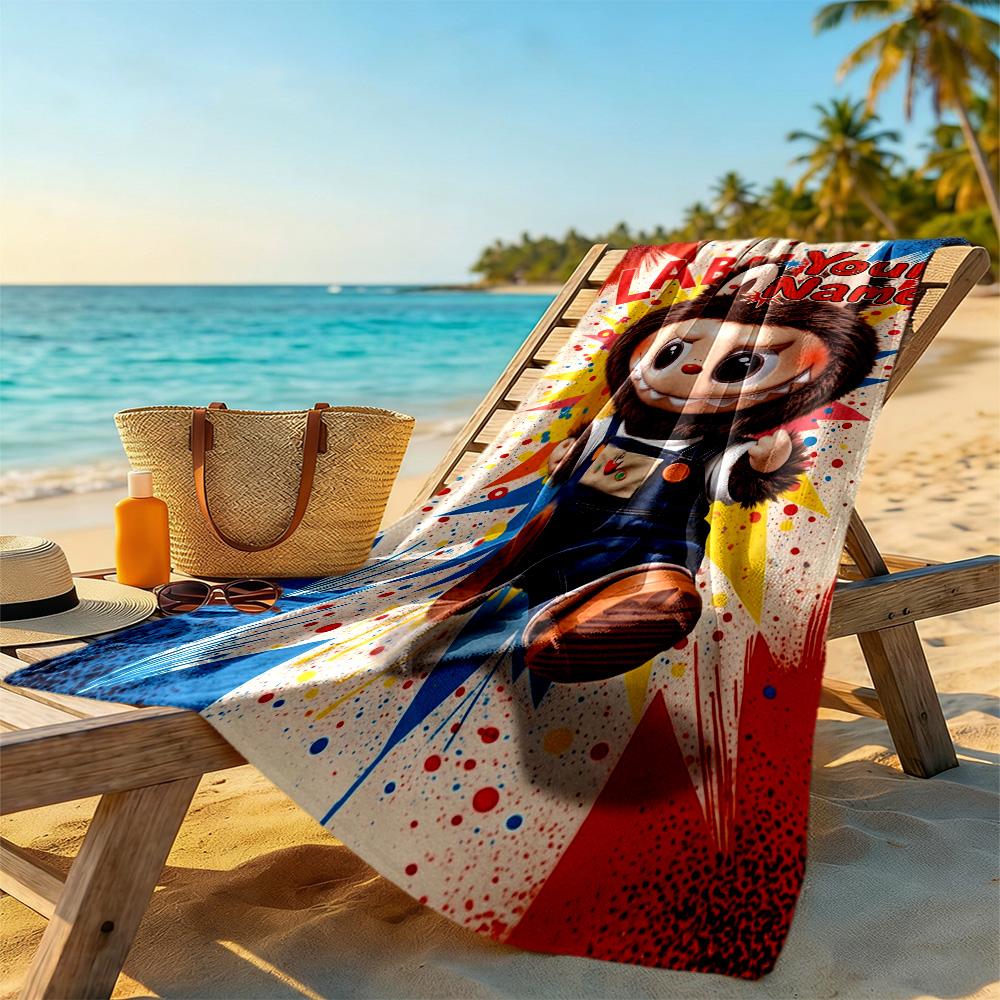 Labubu Customizable Name Beach Towel Super Soft Microfiber Quickdry Fabric Ideal for Travel Outdoor Swim Pool Yoga Surf Camping Hiking Gym Gift Holida
