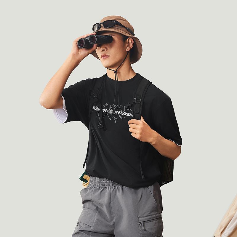 Li-Ning CF Trace Alphabet Print Knit Sports Tee Men Tops Black ATSU627-1