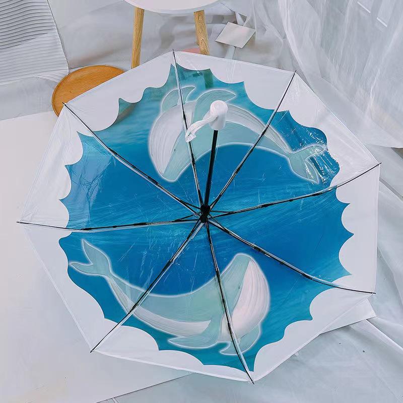 Dual-Use Automatic Transparent POE Umbrella - Xiaohongshu Style with Cats and Dogs Design