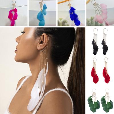Ear Cuffs Vintage Exaggerated Bohemian Style Tassel Anti-rust Daily Wear Long Feather