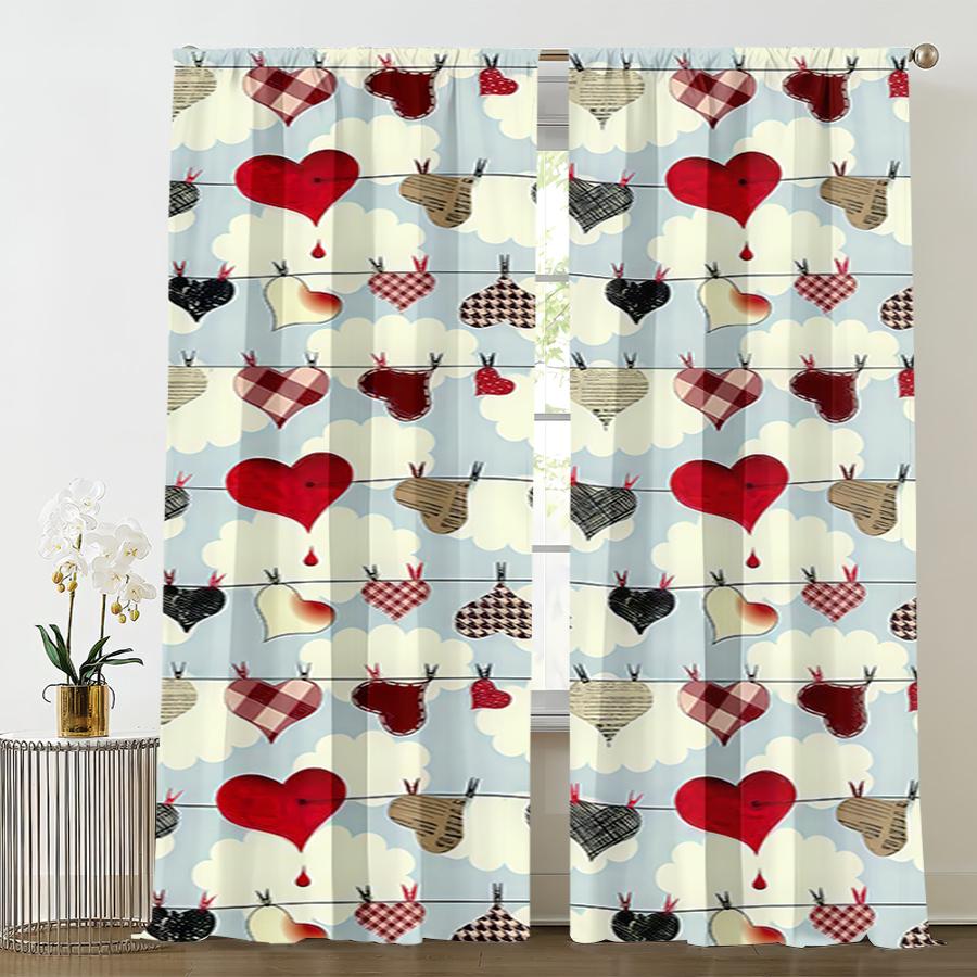 

2PCS light blue heart-shaped curtains retro style bedroom and living room decorative curtains with drawbar pockets 100*130 Rod Pocket 1pcs