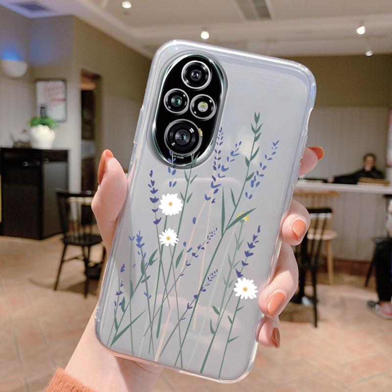 Für Honor 200 Pro Handyhülle Mode Blume Transparente Rückseite Für Honor 200Pro Weiches TPU Silikon Anti-Drop Bumper Fundas