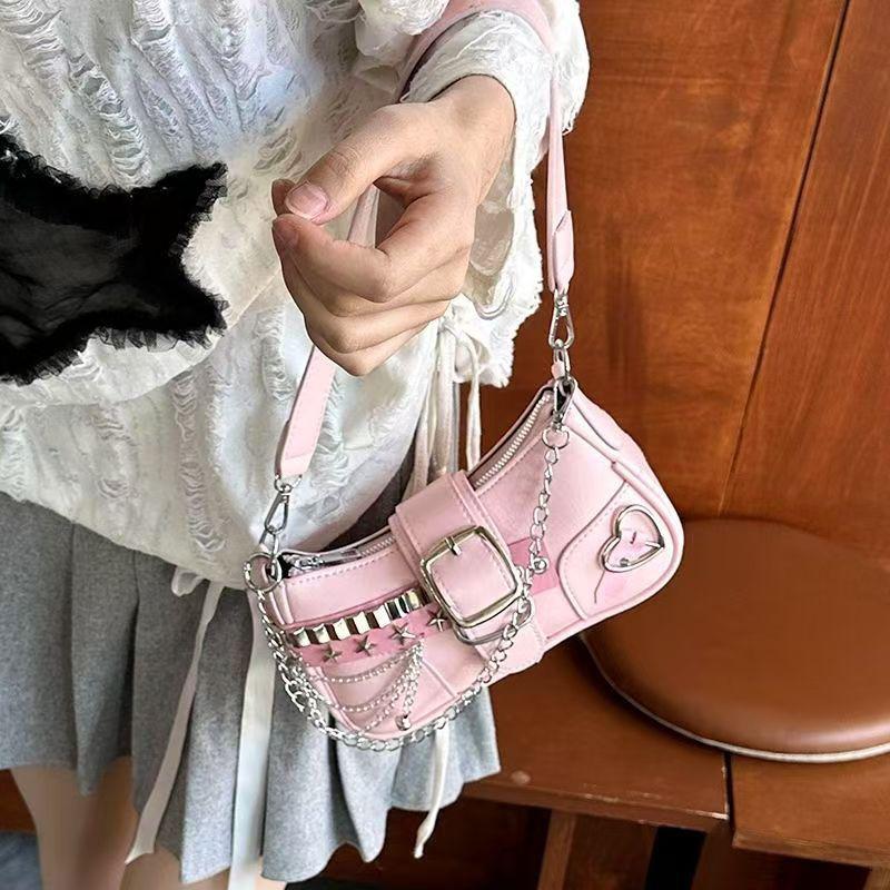 Yogodlns Nuova Borsa a Spalla di Nicchia con Texture Amore Catena a Farfalla Sottospalla Borsa a Spalla Diagonale da Moto per Ragazza Piccante per Donna