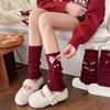 Kawaii Cartoon Knitted Leg Warmers Middle Tube Bow Design Lolita Boots Cover Red Comfortable Furry Leg Warmers Travel Use