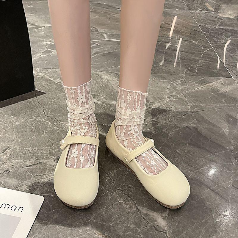 Lightweight Mary Jane sandals, white super fire with skirts, flat-bottomed toe slippers, women's outerwear, 2025 new style