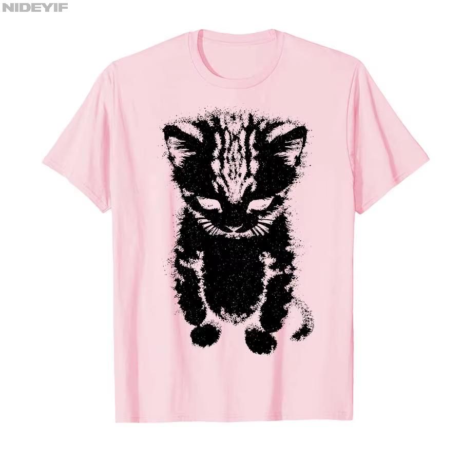 Gato Sad Kitten Funny Meme Sad Crying Munchkin Cat Trendy Tshirt For Unisex Women Cotton T Shirt Harajuku Tops