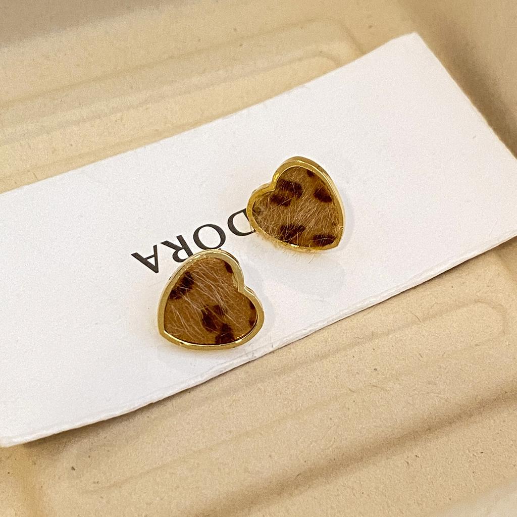 Hong Kong Style Flocking Leopard Print Geometric Stud Earrings Retro Niche Design Commuter Earrings Simple Earrings Women