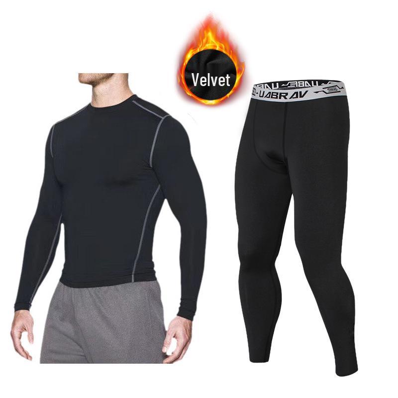 

Men s Fleece-Lined Compression Sports Set: Quick-Dry Long Sleeve Base Layer for Running, Training, and Basketball Double Extra Large
