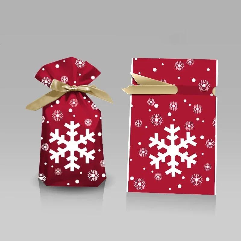 

50 Pieces/pack New Year Christmas Christmas Bags for Gifts Christmas Candy Bag Snowflake Noel Santa Claus Christmas Decoration M 12x17.7cm 50pcs