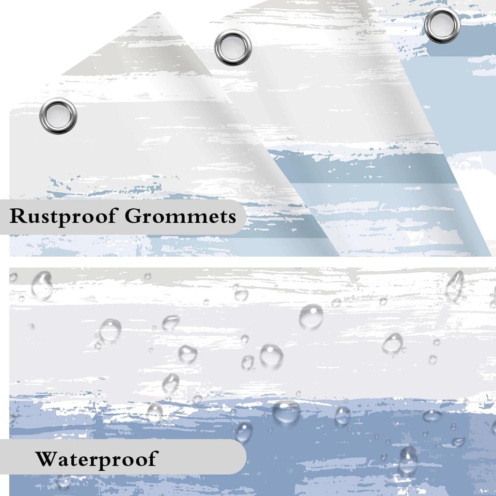 Blau und Grau Gestreifter Duschvorhang, Abstrakt Modern Minimalistisch Ästhetisch Geometrisch Hotel Badezimmer Dekor Stoff Hellblau Weiß