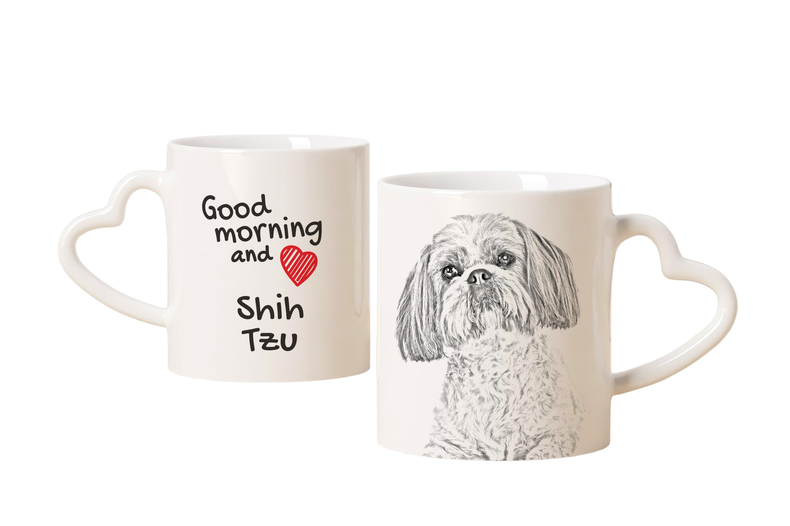 

Shih Tzu, Chrysanthemum Dog - cup with a dog, adorable cup with a heart-shaped handle, universal gift from the Art-Dog brand білий