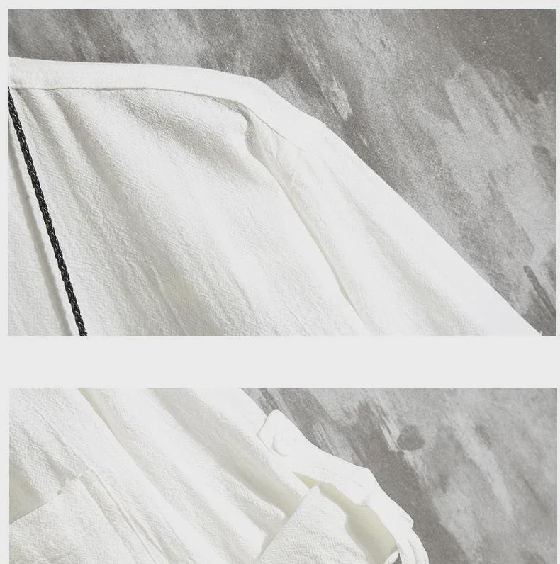 Men's Trendy White Linen Three-Quarter Sleeve Shirt - Loose and Lightweight Summer Fit