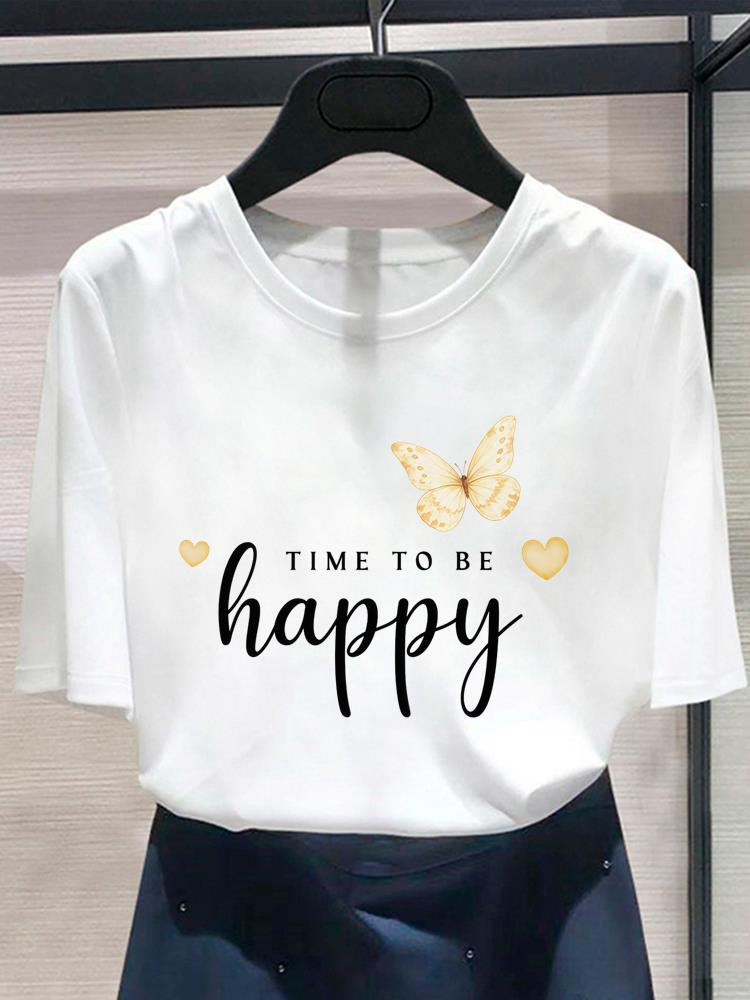 (Asian Size) style flower w 90s T shirt Print Women's Top O-neck Short Sleeve T-shirts Fashion Female Casual Clothing Graphic Tee