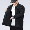 Men's Black Embroidered Loose Denim Jacket - Casual Autumn Plus Size Workwear
