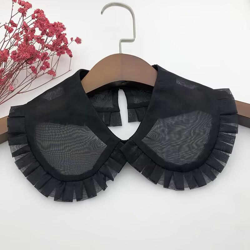 Organ Pleated Solid Color Shawl Fake Collar Detachable Round Necklace Lapel Collar Sweater Blouse Top Clothing Accessories
