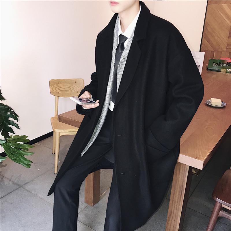 Herren Koreanischer Stil Dicke Woll-Trenchcoat - Trendy, Warm, Mittellang, Lockerer Schnitt