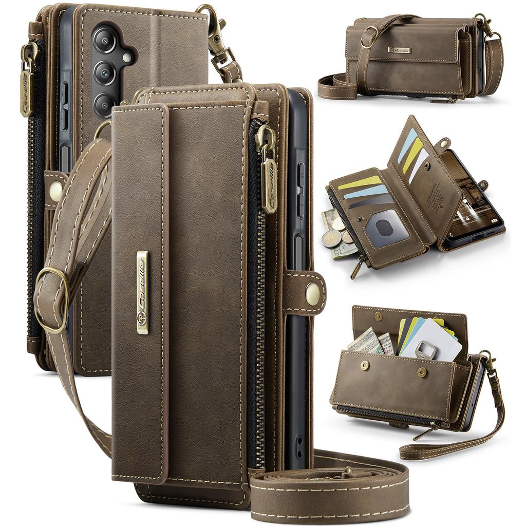 For Samsung Galaxy A16 5G Case CASEME C39 RFID Blocking Zipper Wallet Stand Leather Cover with Strap