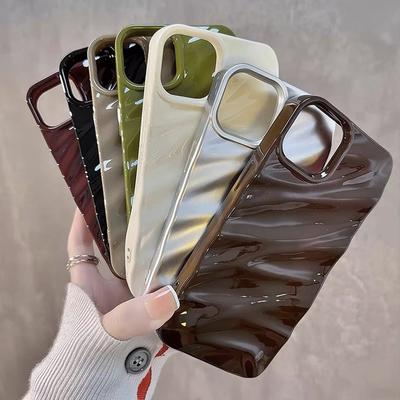 Luxury 3D Wavy Pattern Phone Case For iPhone 16 15 14 13 12 Pro Max Plus Solid Color Glossy Soft Silicone Case Phone Accessories