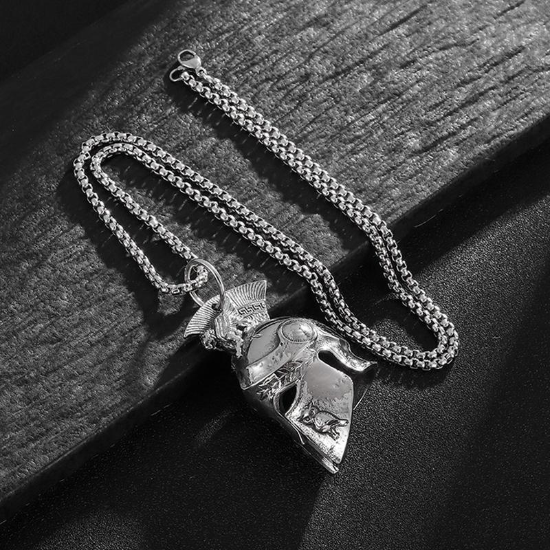 Vintage SpartanRoman Luck Bell Pendant Neccklace Punk Stainless Steel Biker Bell Hanger Viking Mask Helmet Jewelry Gift
