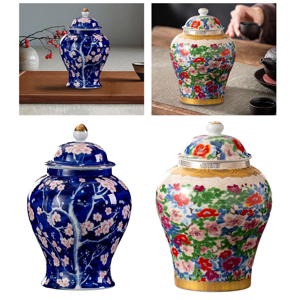 Tea Canister Storage Pot Display Tank Floral Arrangement Ceramic Flower Vase Ginger Temple Jar for Kitchen Dining Room Coffee