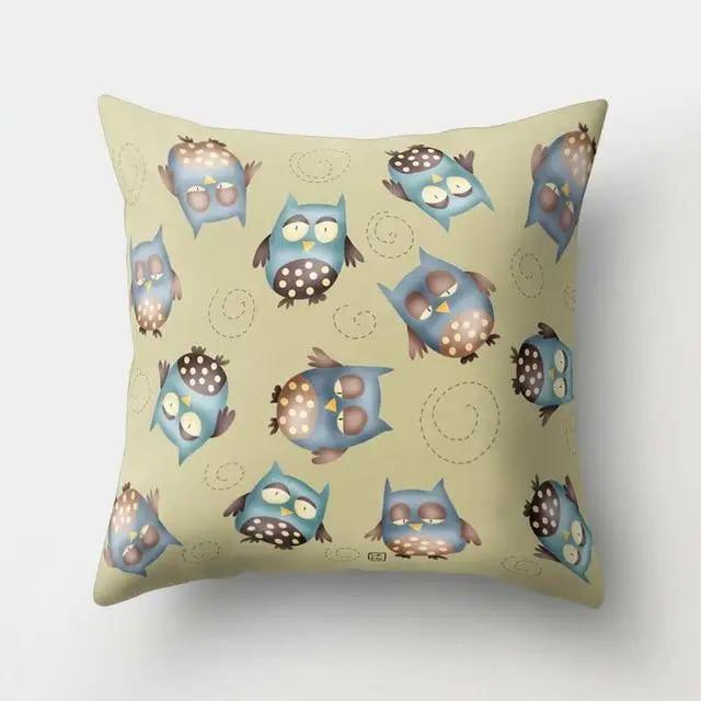 Cama Sofa Decorativa Funda de Cojín Decorativa Patrón de Búho Manta de Poliéster Funda de Cojín para Sala de Estar