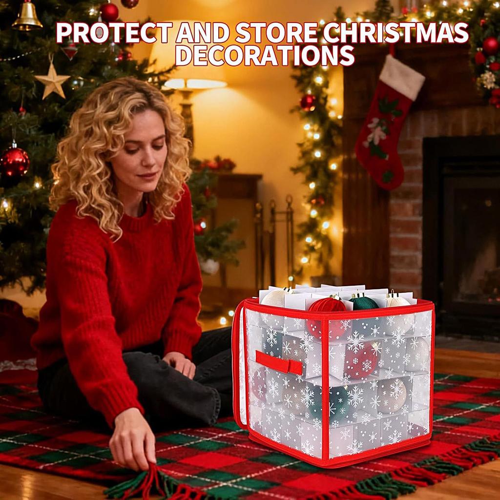 Foldable Christmas Ornament Box with 36 Slots, Dustproof Waterproof Storage Container with Handle, Decoration Organizer for Home