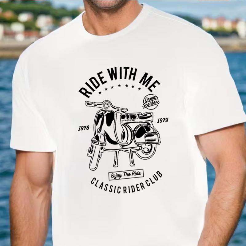 Scooter Ride With Me Motorcycle MOD Mens TShirt  ONeck Short Sleeve Casual TShirt