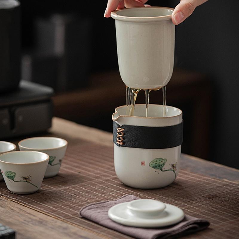 240ml Ru Kiln Ceramic Quick Tea Cup One Pot Three Cups Kung Fu Tea Set Portable Storage