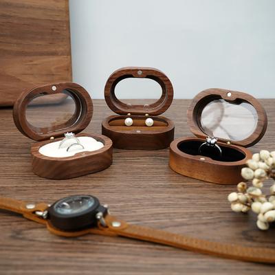 Holzringbox mit 2 Schlitzen Kleiner Holz-Doppelringhalter Etui Rustikale Schmuck-Geschenkaufbewahrungsbox für Verlobung Antrag