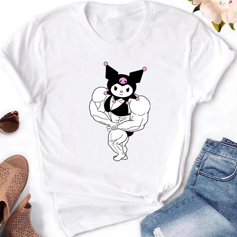 Muscle Sanrioes Womens TShirt Anime HelloKitties Cinnamon Kuromis Fun Model Cartoon Clothing Casual Cotton Couples TShirt