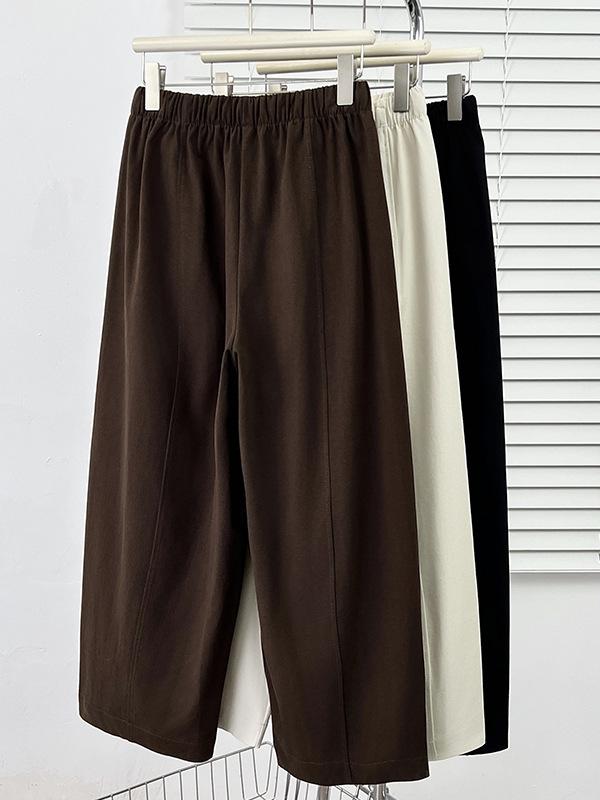 Plus Size Women's Spring Drawstring Elastic Waist Wide-Leg Casual Pants