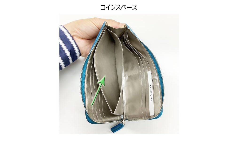 HARUBE Kyoto Naniwaya Cowhide Leather Thin L-Zip Long Wallet, Yuzen Dye, Enamel, Women's, #K1-404 [Cube Enamel] (Green)