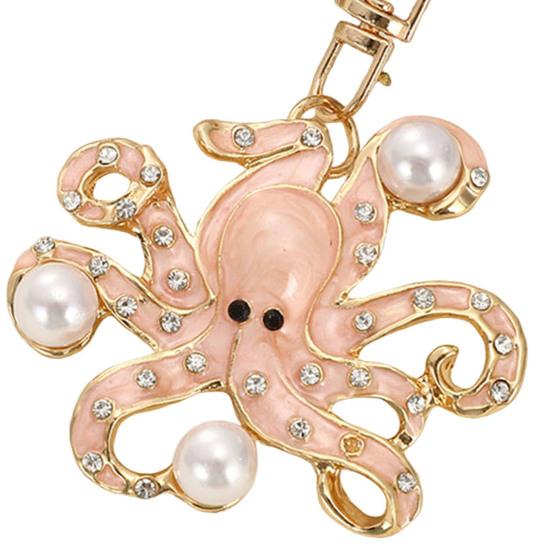 Keychain Pendant Imitation Pearls Rhinestones Inlaid Octopus Shape Key Chain with Lobster Clasp Bag Charm Backpack Accessory