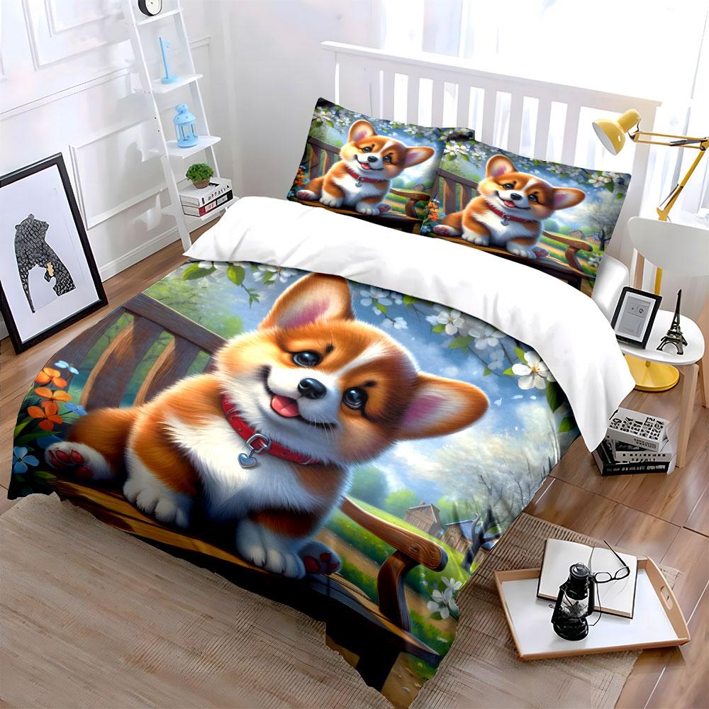 Adorable Puppy Outdoor Garden Set Exquisite Three-Piece Bedding Set Gift For Kids And Adults