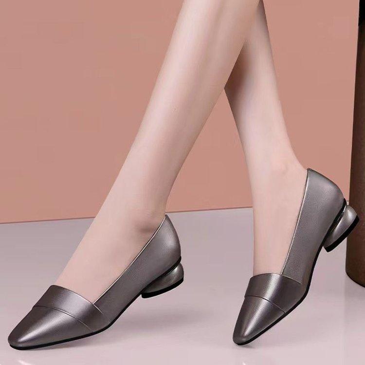 Premium shallow single shoes women's 2025 autumn new comfortable soft sole thick heel work leather shoes flat women's shoes